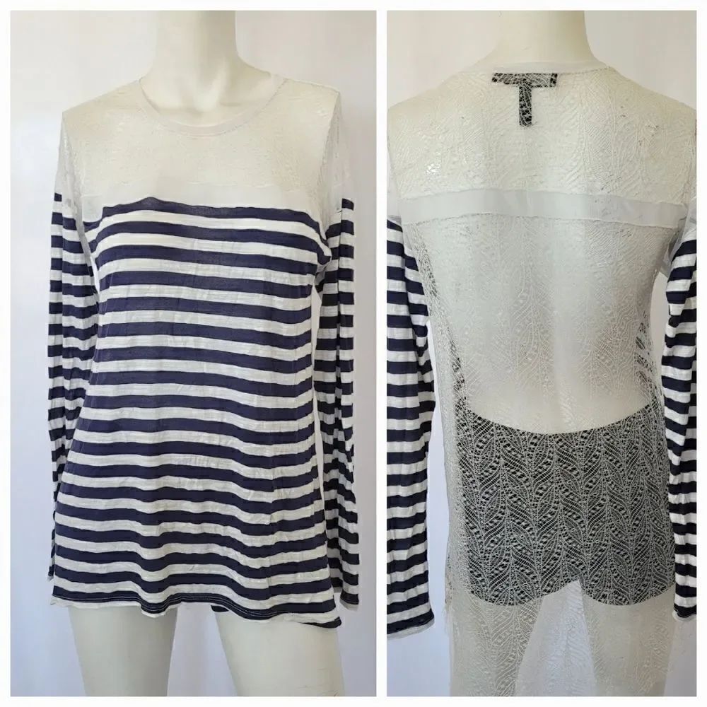 BCBGMAXAZRIA lexi white navy Striped top Size S